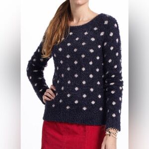 Anthropologie Moth Navy and Rose Polka Dot Sweater